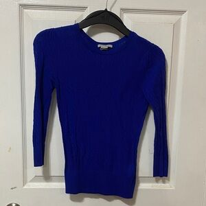 EUC H&M Modern Classic Royal Blue Textured Puff-Sleeve Knit Sweater - XS